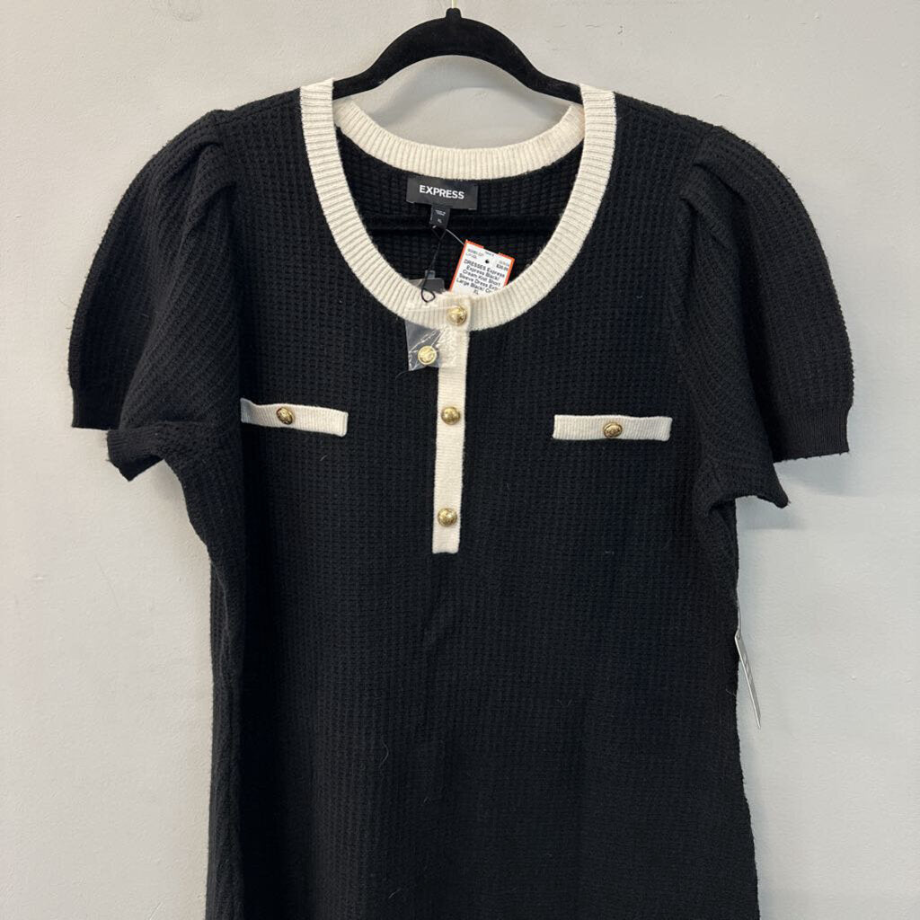 Express Black/ Cream Knit Short Sleeve Dress Extra Large