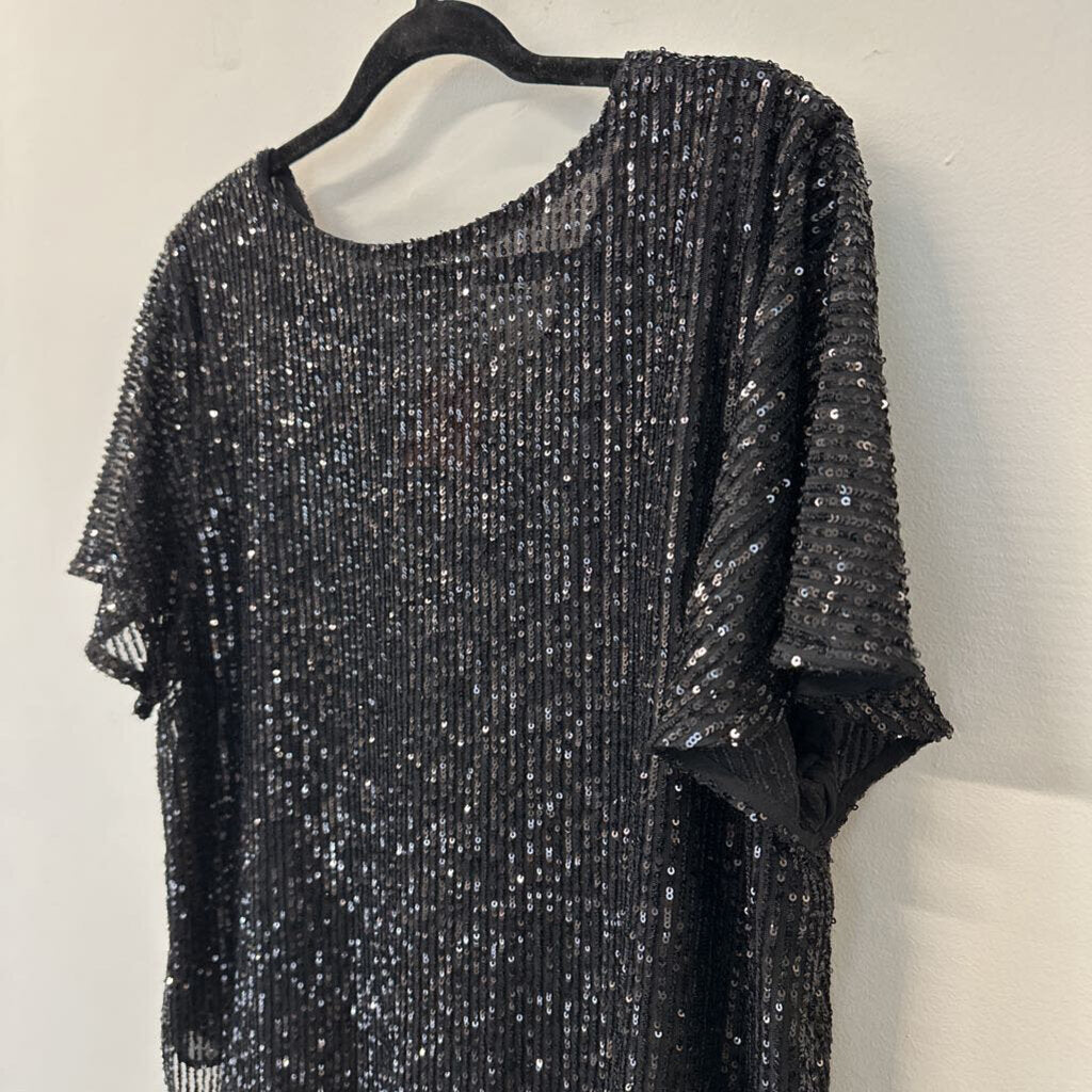 Loft Black Short Sleeve Full Sequin Top Extra Large