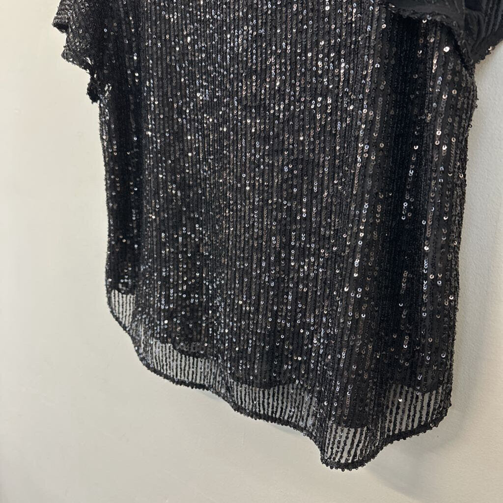 Loft Black Short Sleeve Full Sequin Top Extra Large