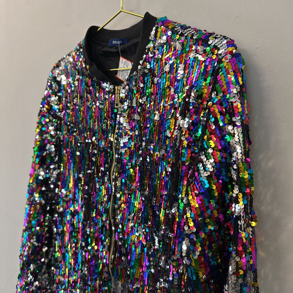 Cresay Silver/ Multi Sequin Zip Up Jacket Extra Large