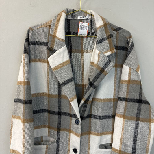 Zeagoo Soft Grey/ Cream Plaid Long Jacket Extra Large