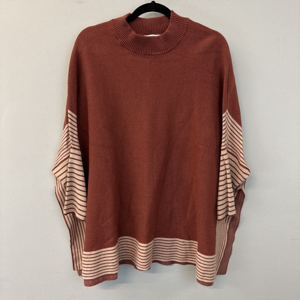 Cocobleu Brown Mock Neck Stripe Detail Sweater L/XL