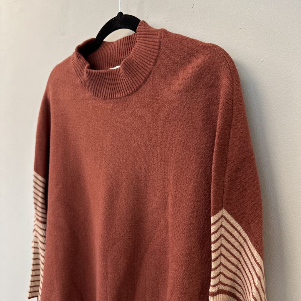 Cocobleu Brown Mock Neck Stripe Detail Sweater L/XL