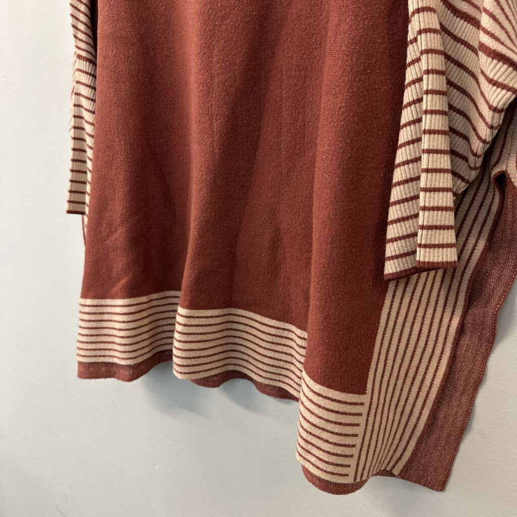 Cocobleu Brown Mock Neck Stripe Detail Sweater L/XL