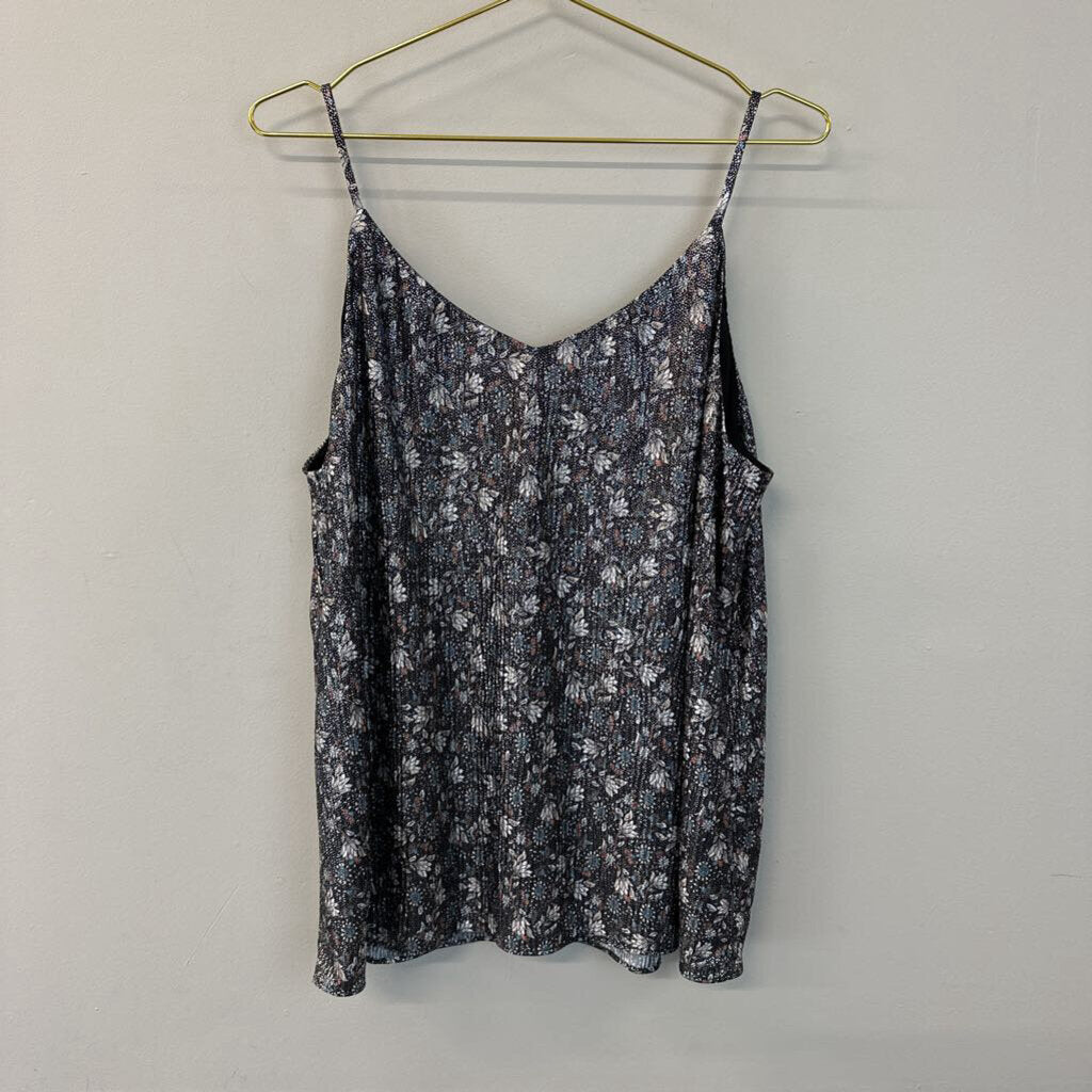 Loft Black/ Silver Flower Print Tank Top Extra Large