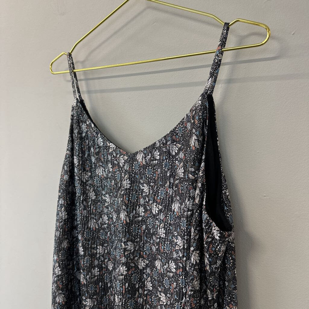 Loft Black/ Silver Flower Print Tank Top Extra Large