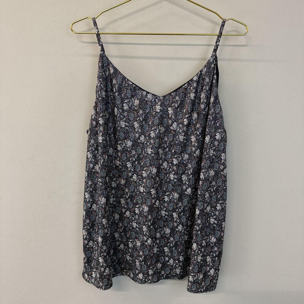 Loft Black/ Silver Flower Print Tank Top Extra Large