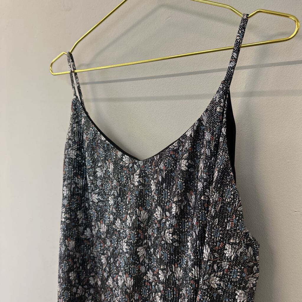 Loft Black/ Silver Flower Print Tank Top Extra Large