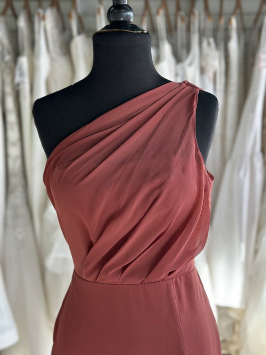 Birdy Grey Burnt Orange One Shoulder Long Chiffon Dress Extra Small