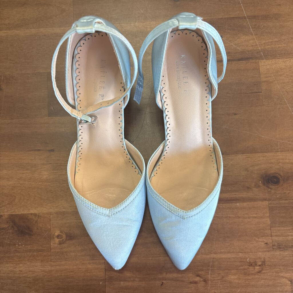 Kayleigh P Blue Satin Block Heels 7.0