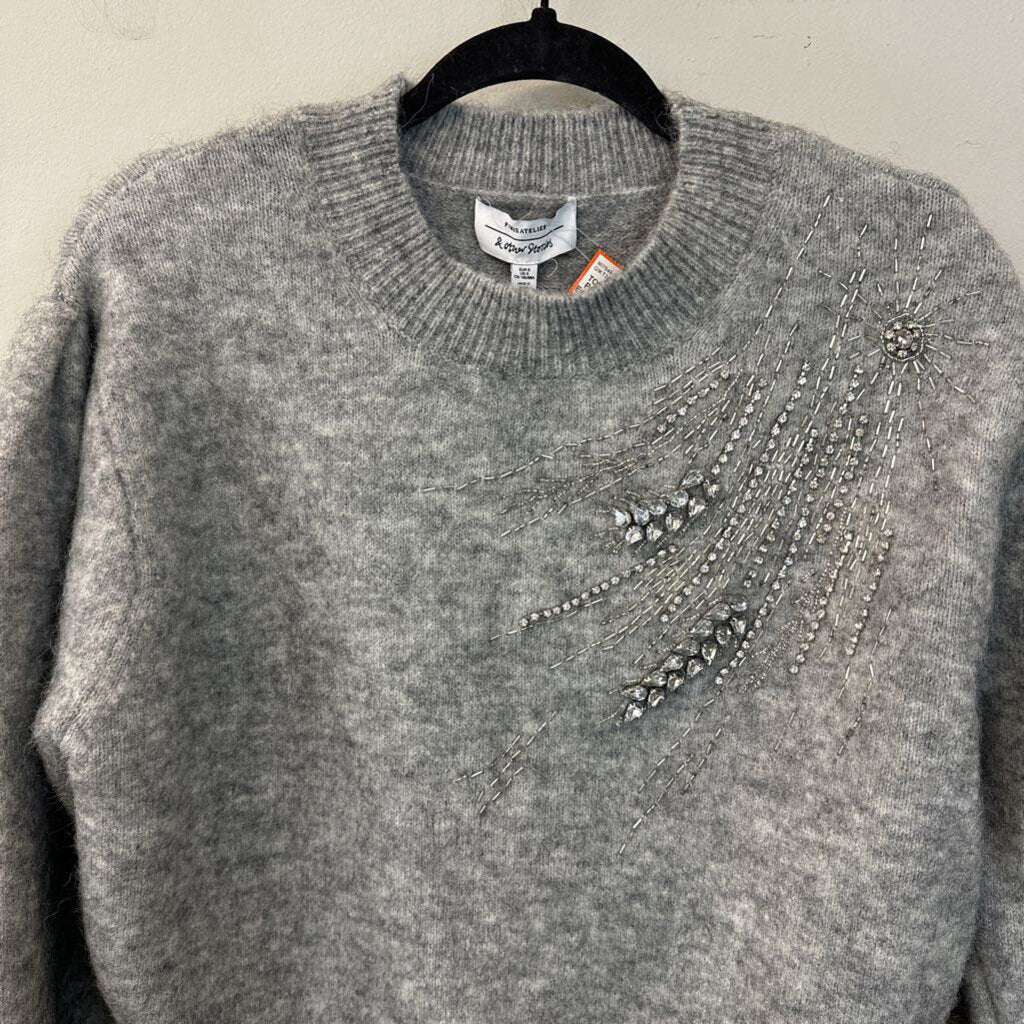 Paris Atelier Grey Embellished Shoulder Sweater Small