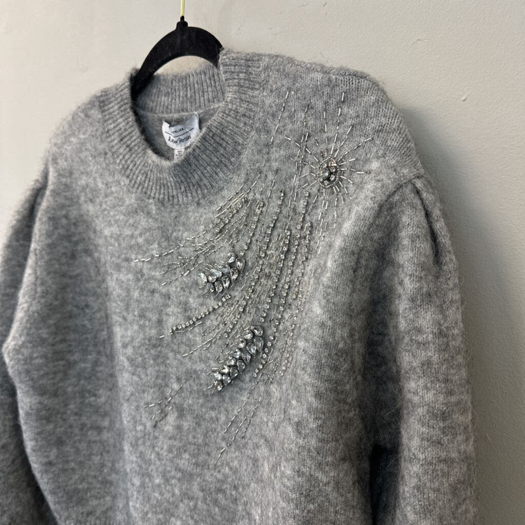 Paris Atelier Grey Embellished Shoulder Sweater Small