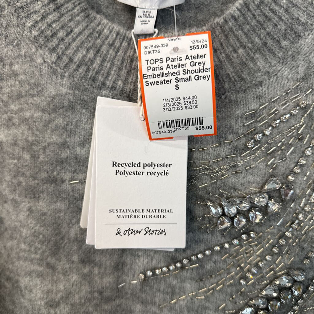 Paris Atelier Grey Embellished Shoulder Sweater Small