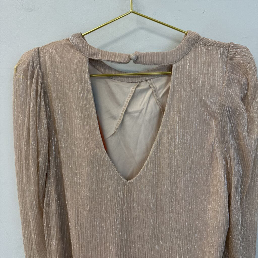 Cece Gold Metallic Thread Long Sleeve Top Medium