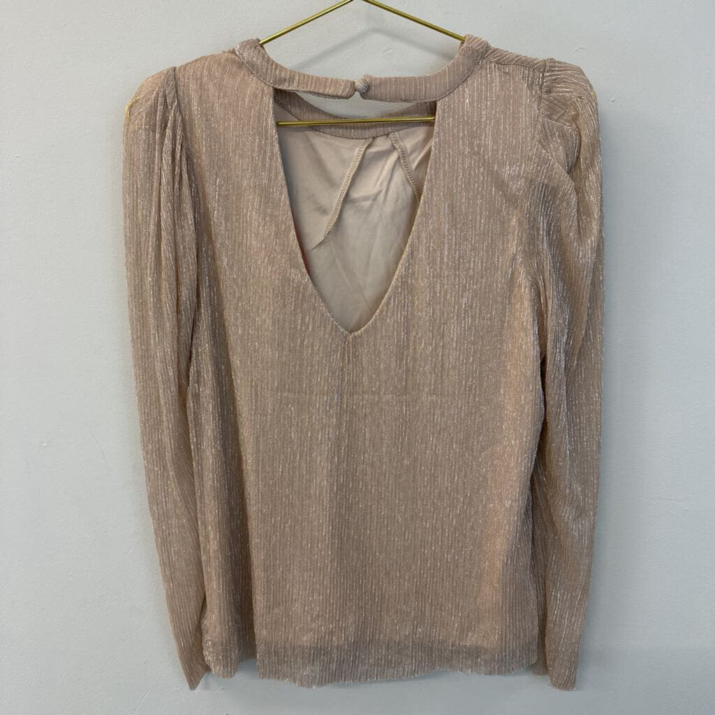 Cece Gold Metallic Thread Long Sleeve Top Medium