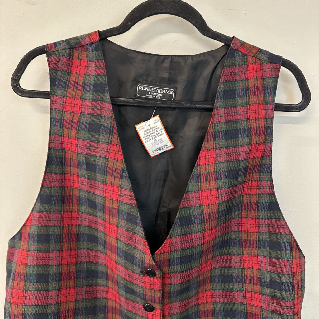 Renee Adams Red/ Green Plaid Vest Extra Large