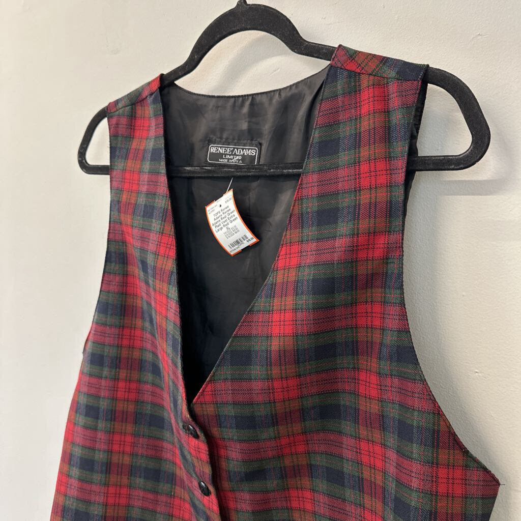 Renee Adams Red/ Green Plaid Vest Extra Large