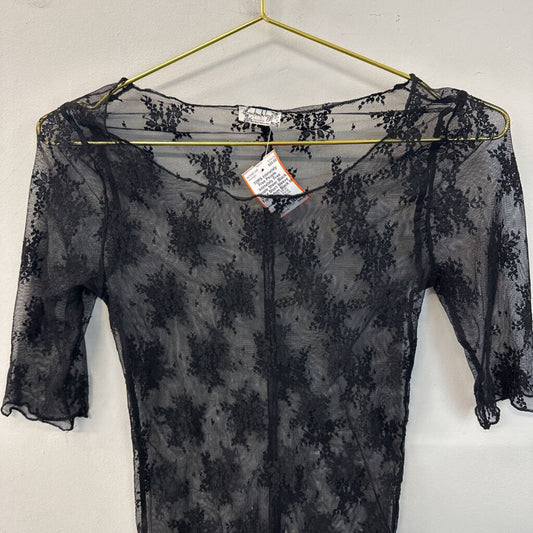 Intimately Free People Sheer Black Lace Short Sleeve Top Medium