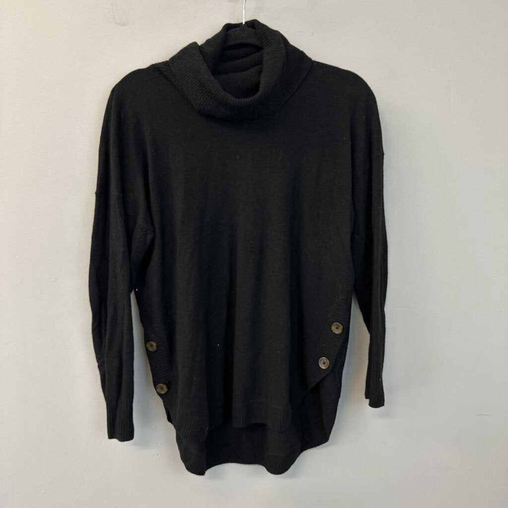 Madewell Black Button Side Long Sleeve Turtleneck Top Medium