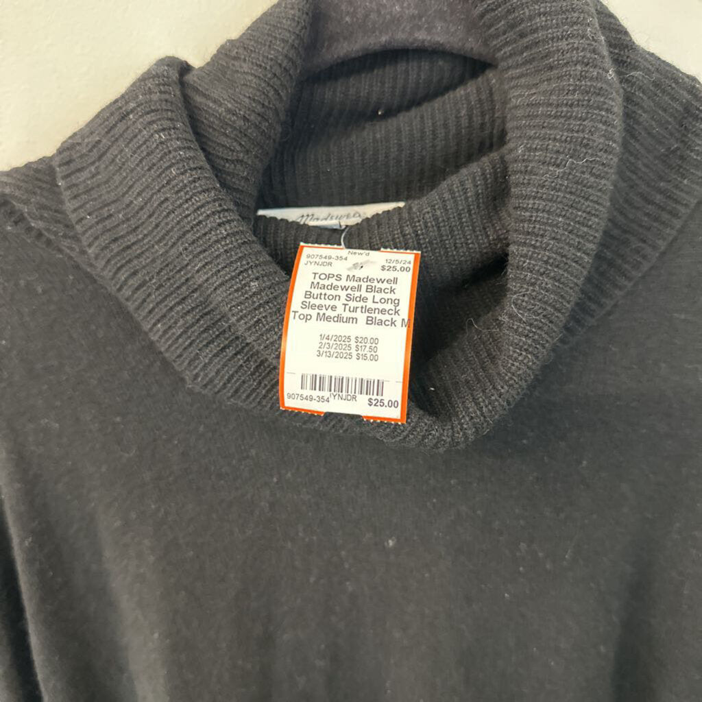 Madewell Black Button Side Long Sleeve Turtleneck Top Medium