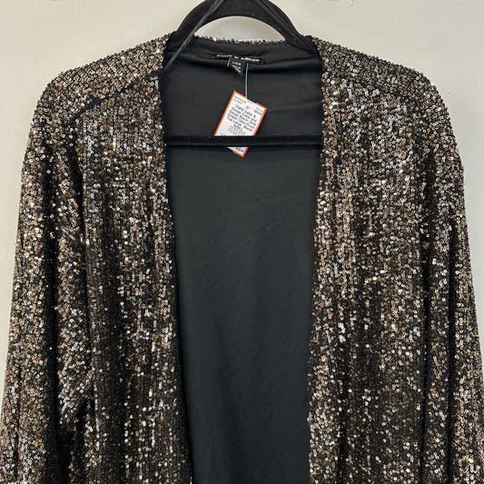 Cable and Gauge Black/ Gold Sequin Open Front Top Large