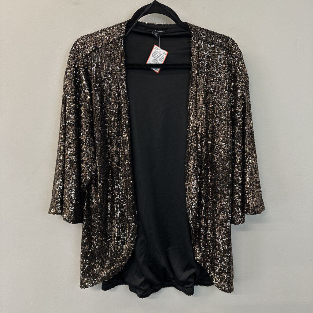 Cable and Gauge Black/ Gold Sequin Open Front Top Large