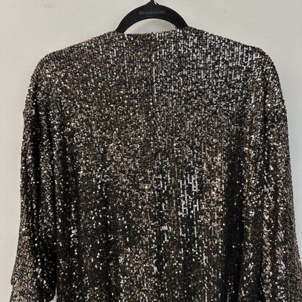 Cable and Gauge Black/ Gold Sequin Open Front Top Large