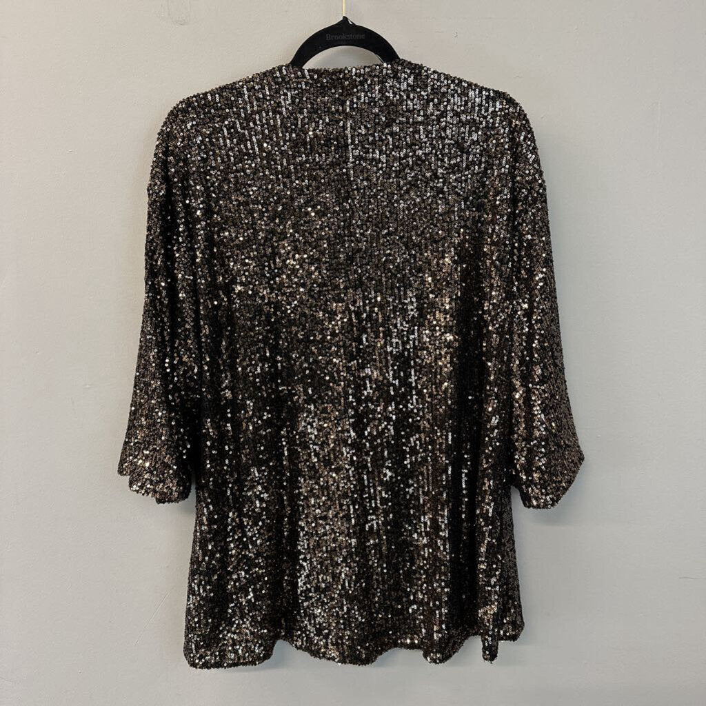 Cable and Gauge Black/ Gold Sequin Open Front Top Large