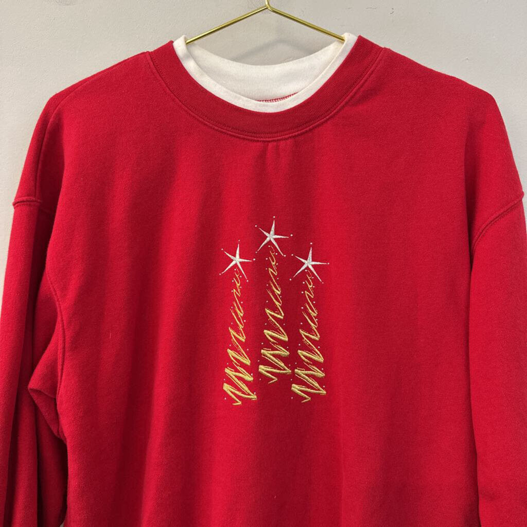 Vintage M and C Sportswear Red/ Gold Christmas Tree Pullover Large