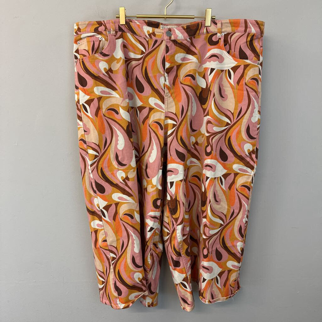 Eloquii Pink/ Multi Print Pants 26 Plus