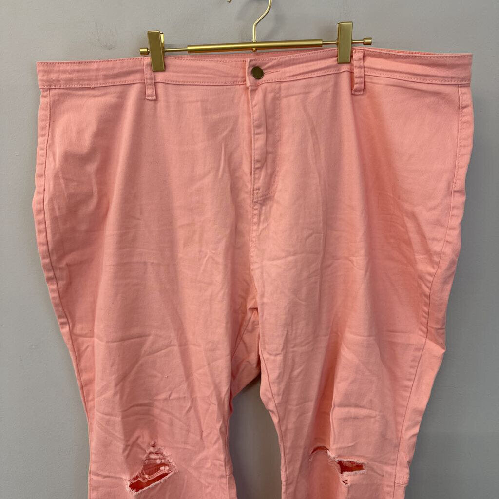 Pink Distressed Flare Leg Jeans 24 Plus