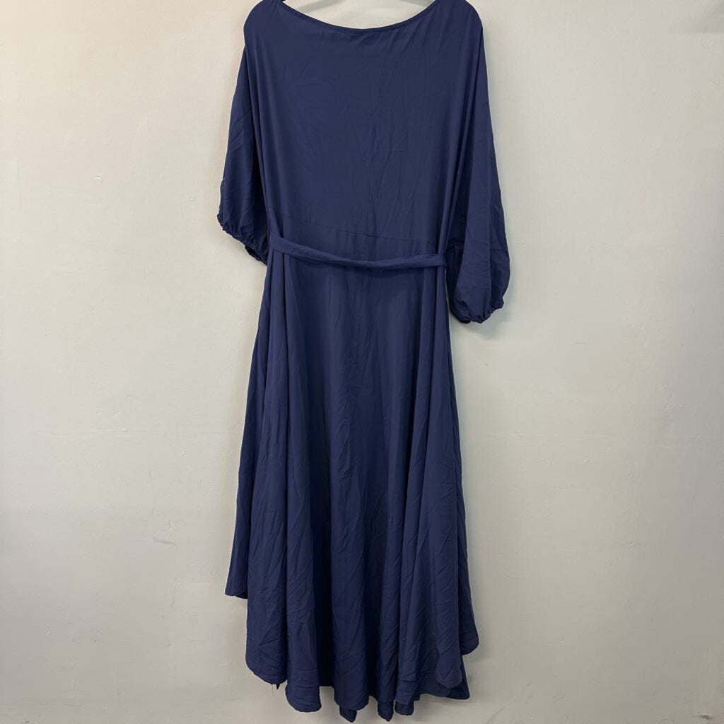 K Plus Navy Tie Waist Billow Sleeve Maxi Dress 4XL