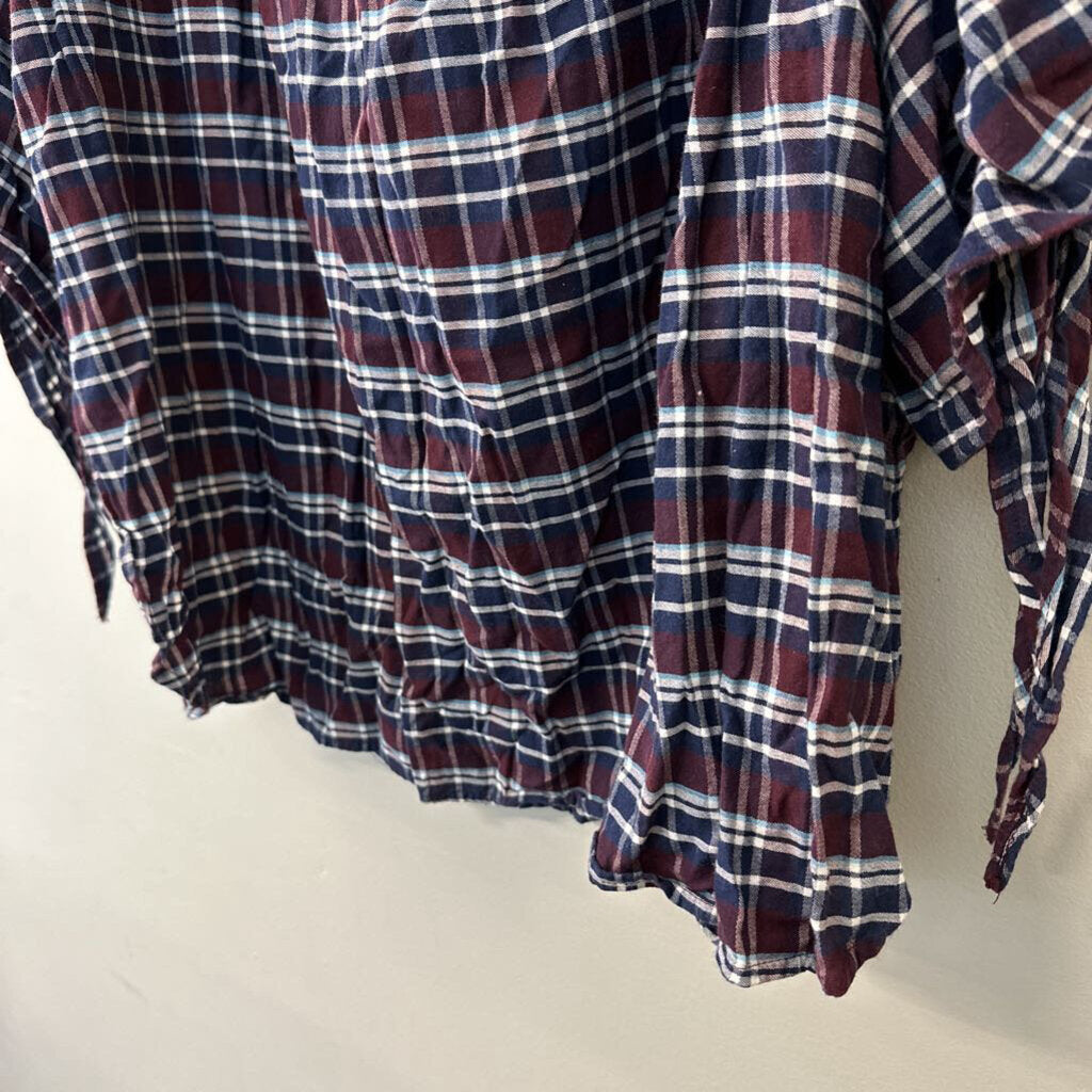 Denim 24/7 Burgundy/ Navy Plaid Off Shoulder Top 28W Plus