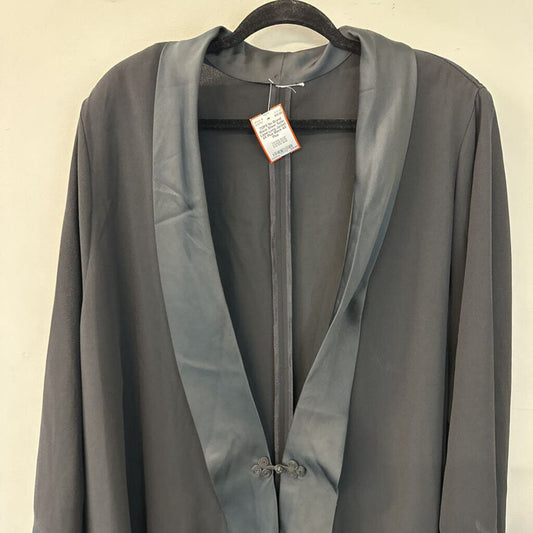 Black Sheer Satin Lapel Long Jacket 4X Plus