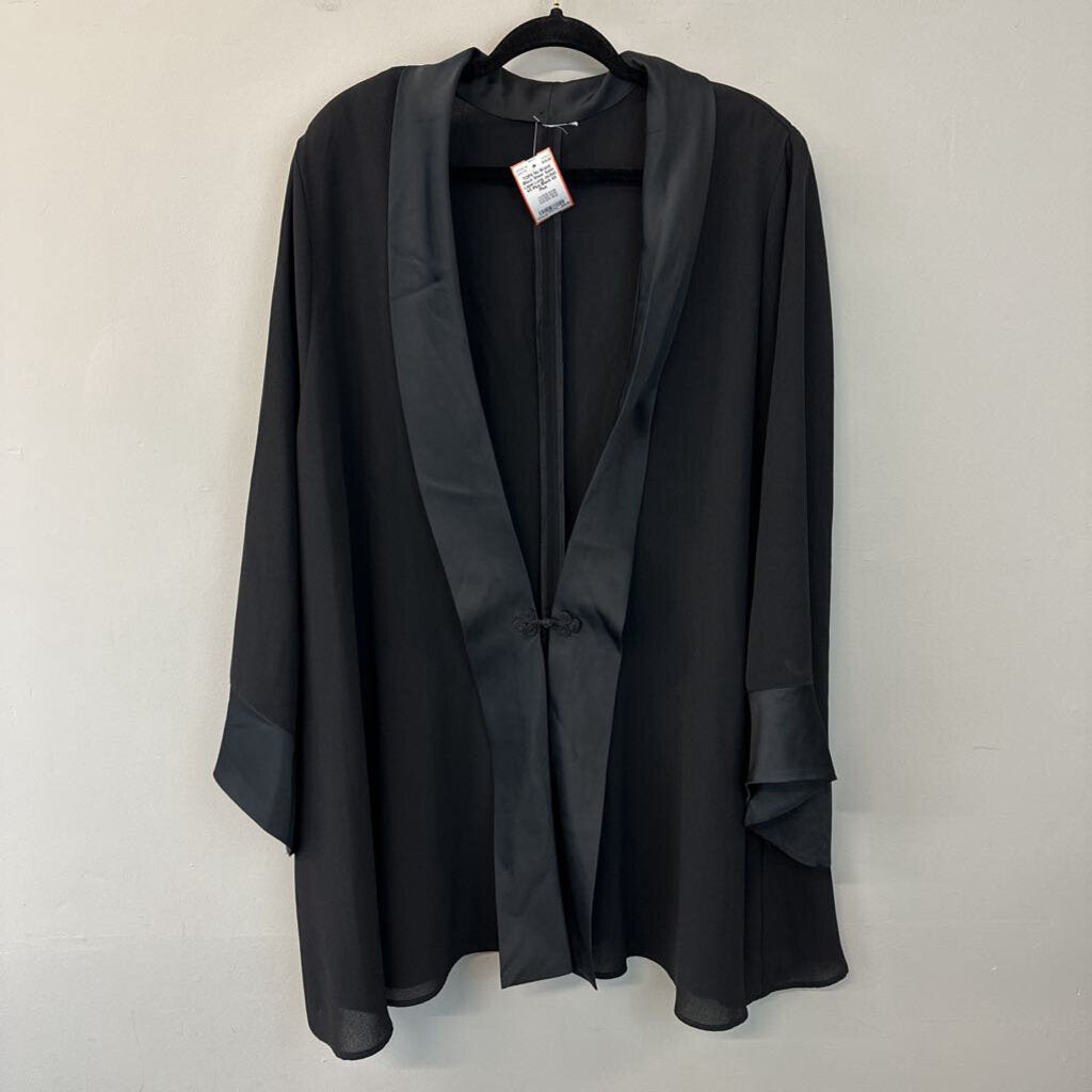 Black Sheer Satin Lapel Long Jacket 4X Plus