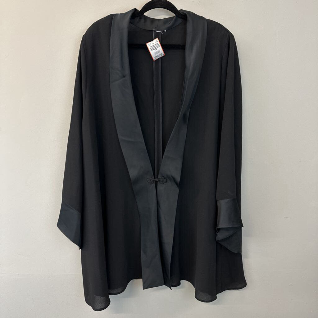 Black Sheer Satin Lapel Long Jacket 4X Plus