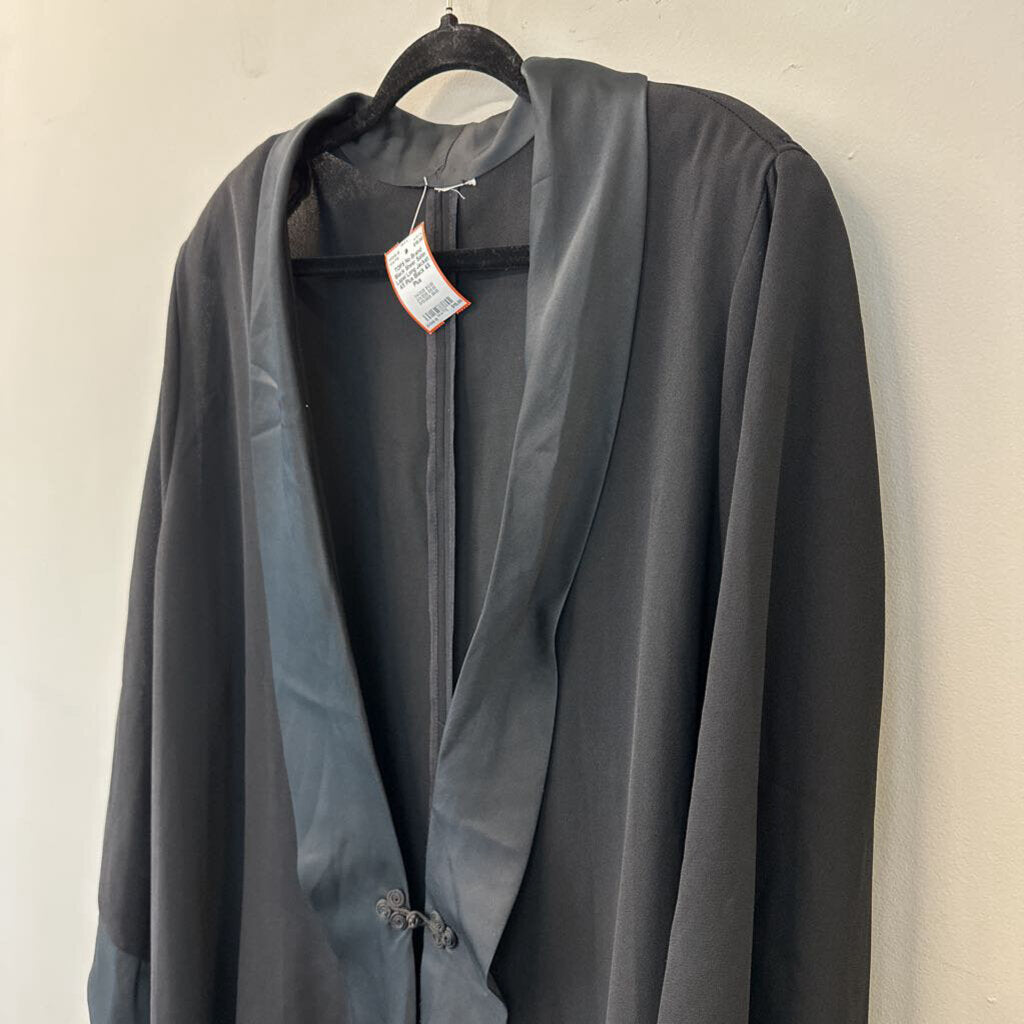 Black Sheer Satin Lapel Long Jacket 4X Plus