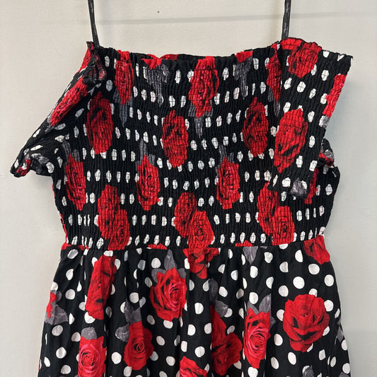 City Chic Black/ White Polka Dot Red Rose Off Shoulder Dress XXL