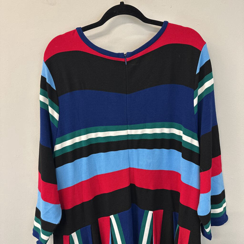 Eloquii Black/ Multi Striped Long Sleeve Dress 3X Plus