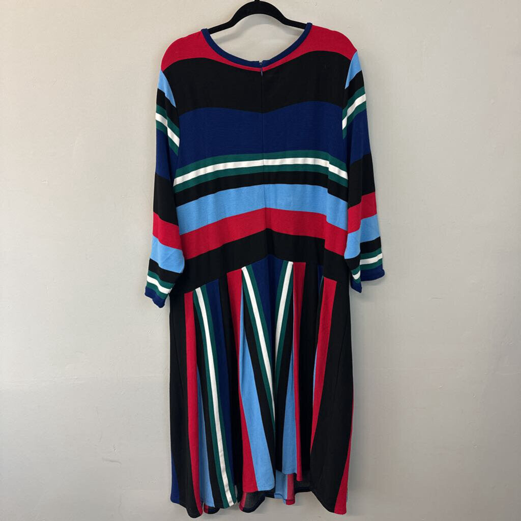 Eloquii Black/ Multi Striped Long Sleeve Dress 3X Plus