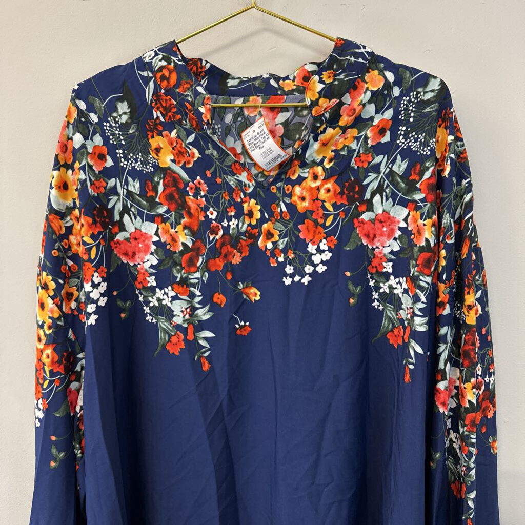 Blue/ Multi Floral Long Sleeve Top 4X Plus