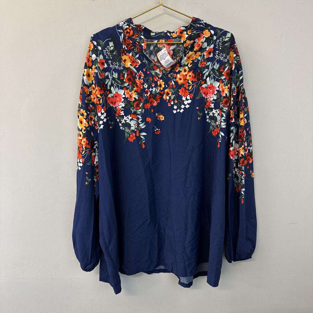 Blue/ Multi Floral Long Sleeve Top 4X Plus