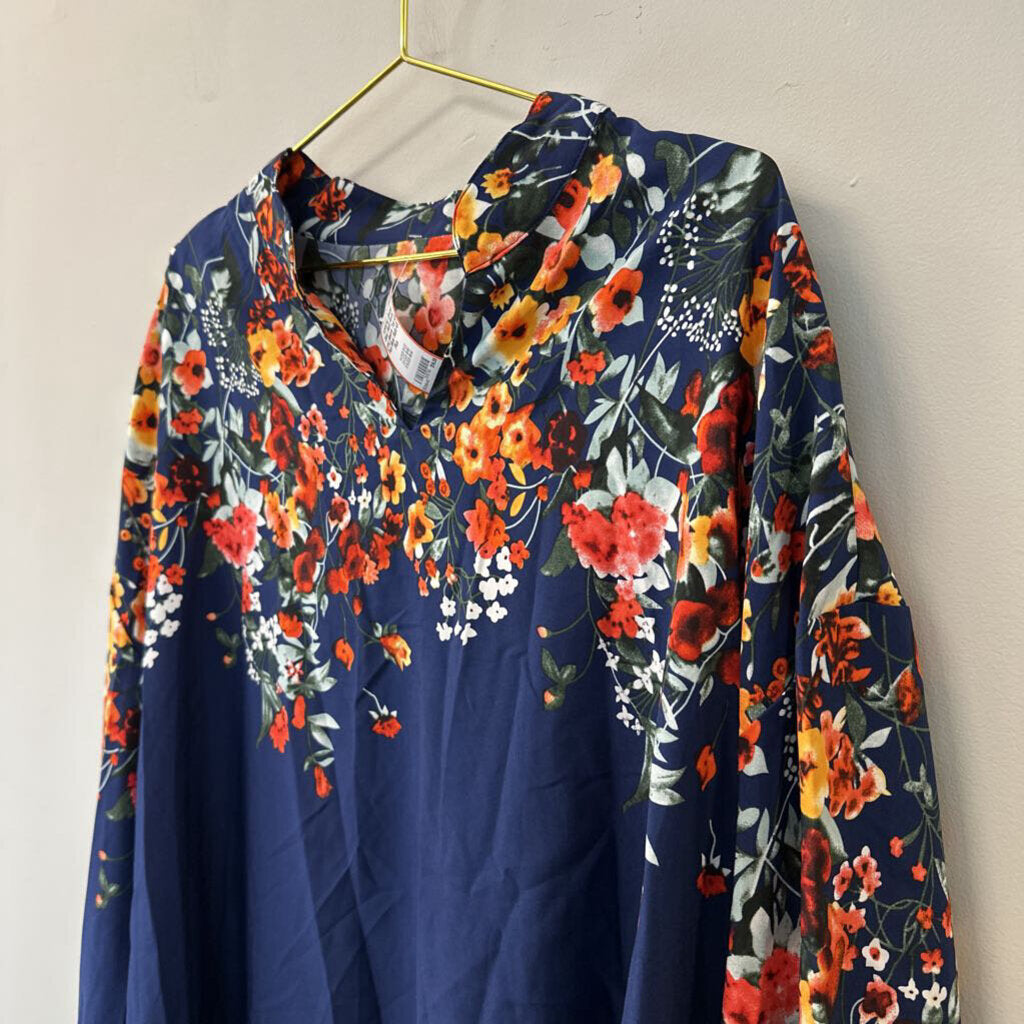 Blue/ Multi Floral Long Sleeve Top 4X Plus