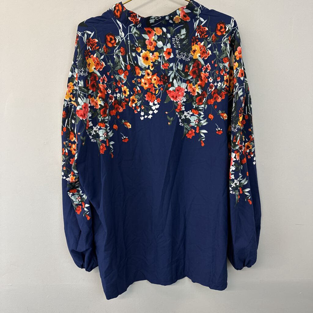 Blue/ Multi Floral Long Sleeve Top 4X Plus