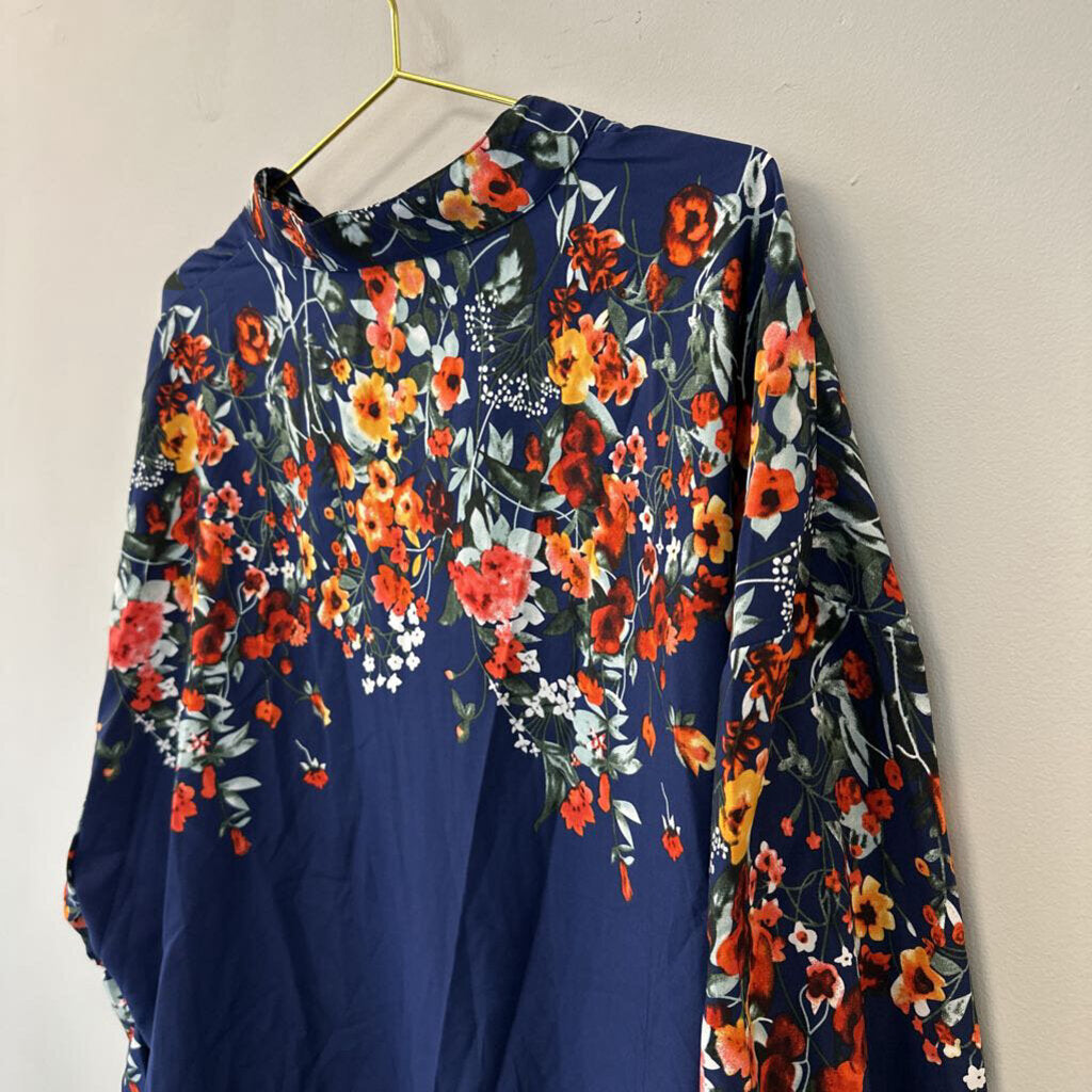 Blue/ Multi Floral Long Sleeve Top 4X Plus