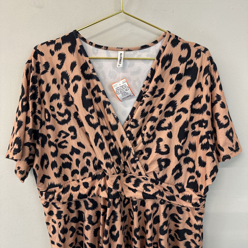 Allegrace Brown/ Black Cheetah Print Short Sleeve Top 3X Plus