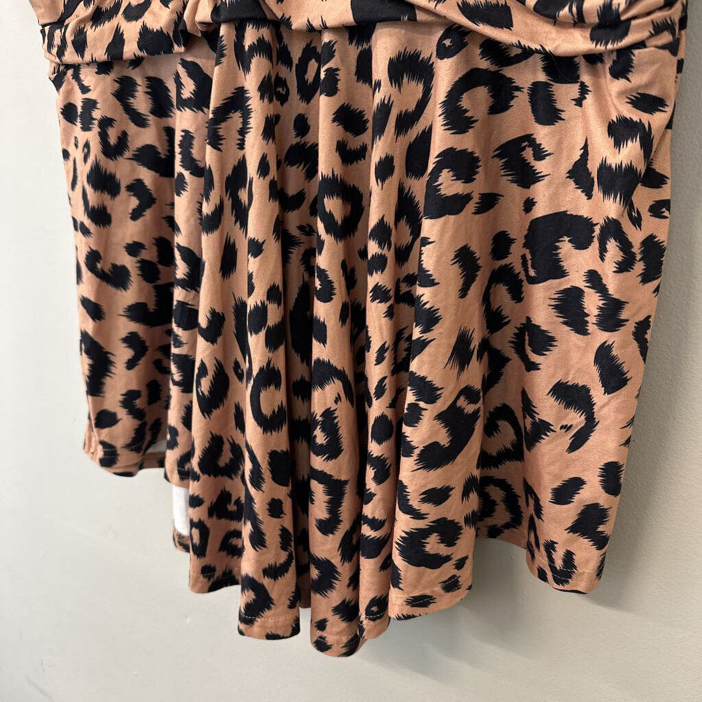 Allegrace Brown/ Black Cheetah Print Short Sleeve Top 3X Plus