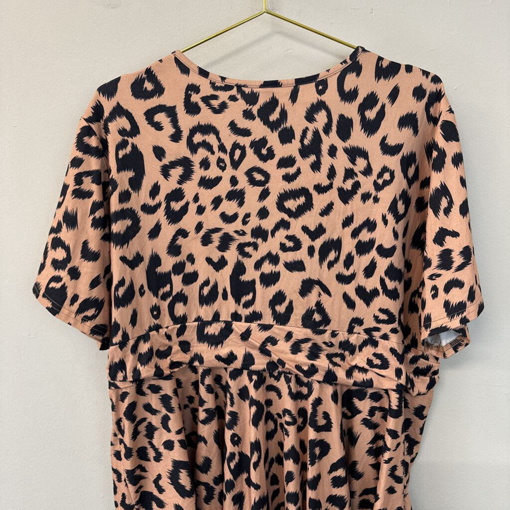 Allegrace Brown/ Black Cheetah Print Short Sleeve Top 3X Plus