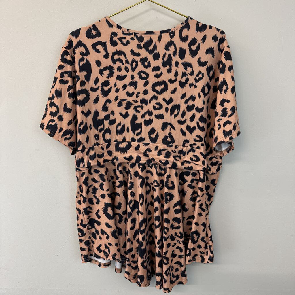 Allegrace Brown/ Black Cheetah Print Short Sleeve Top 3X Plus