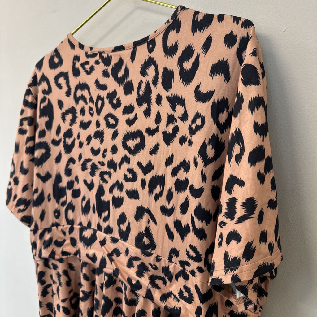 Allegrace Brown/ Black Cheetah Print Short Sleeve Top 3X Plus